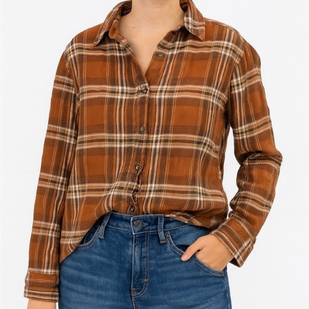 Hollister Brown Plaid Button-Down Shirt - Picture 1 of 5